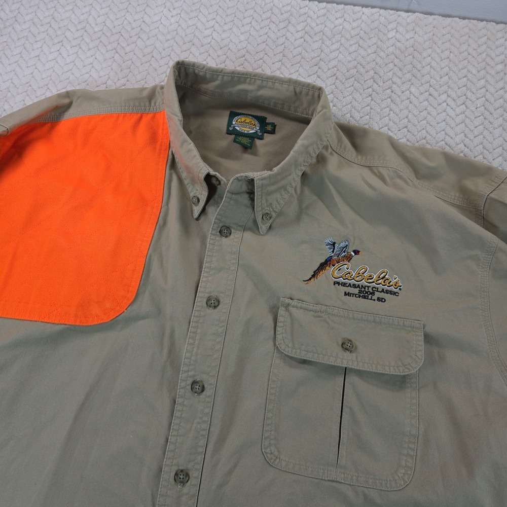 Cabelas Pheasant Classic 2006 Shooting Shirt Mens 3XL Tall Tan Blaze Orange